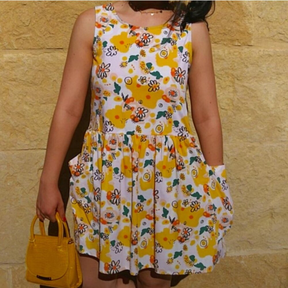 RARE NOOWORKS VITTORIA DAISY PRINT BIG POCKET DRESS GUC XL